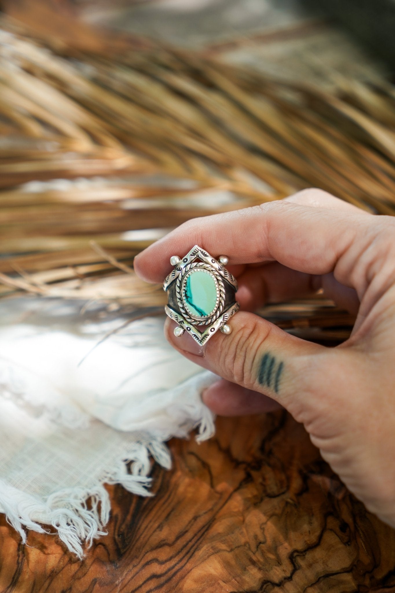 Hubei Turquoise Ring (Size 9) - Golden Road Crafted