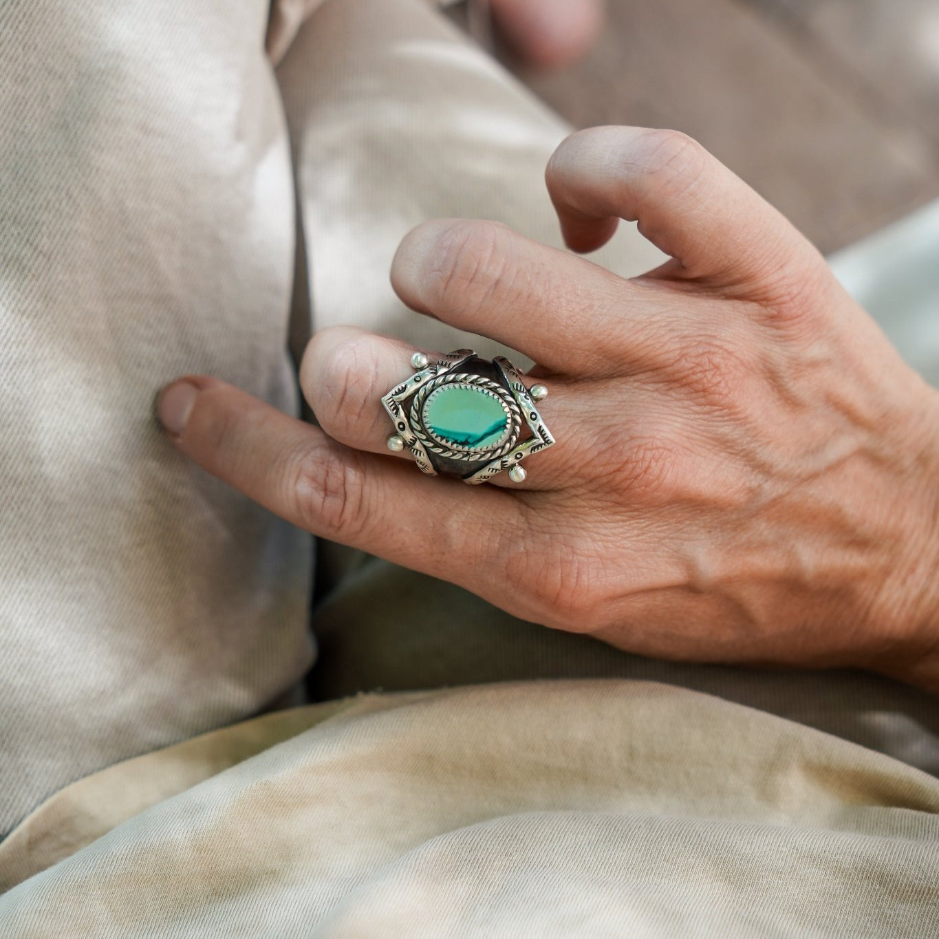 Hubei Turquoise Ring (Size 9) - Golden Road Crafted