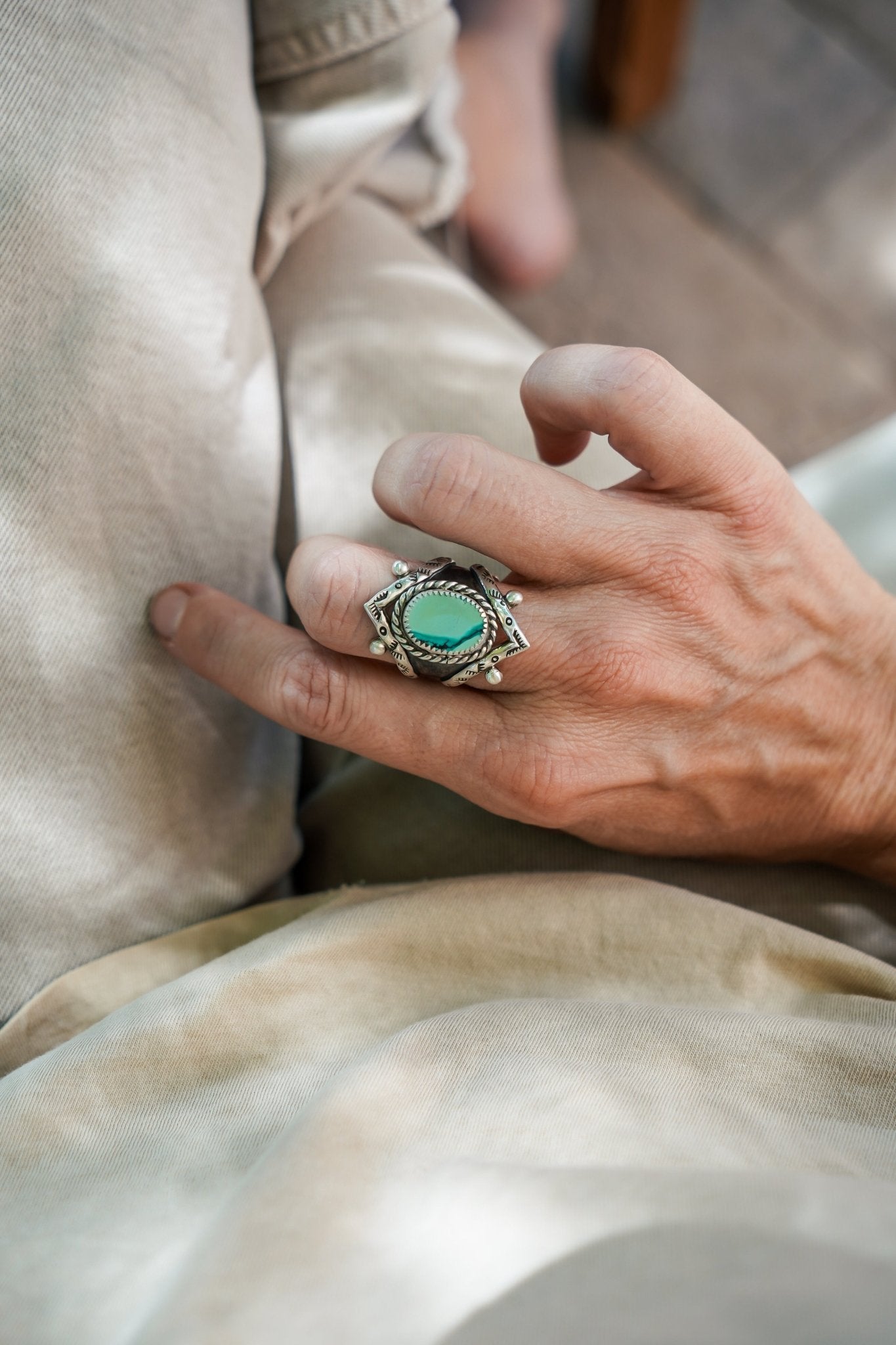 Hubei Turquoise Ring (Size 9) - Golden Road Crafted
