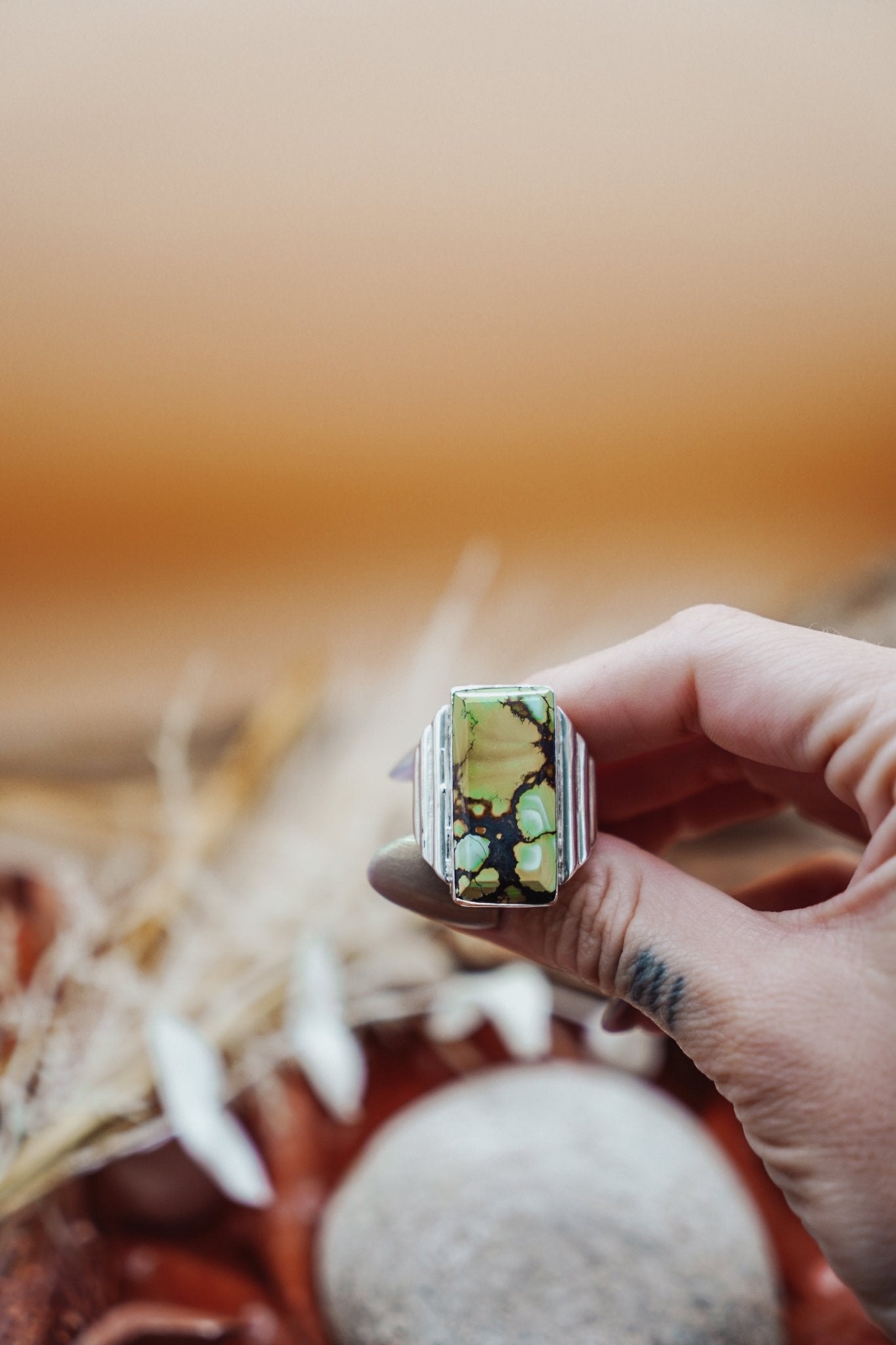 Hubei Turquoise Ring (Size 9.5) - Golden Road Crafted