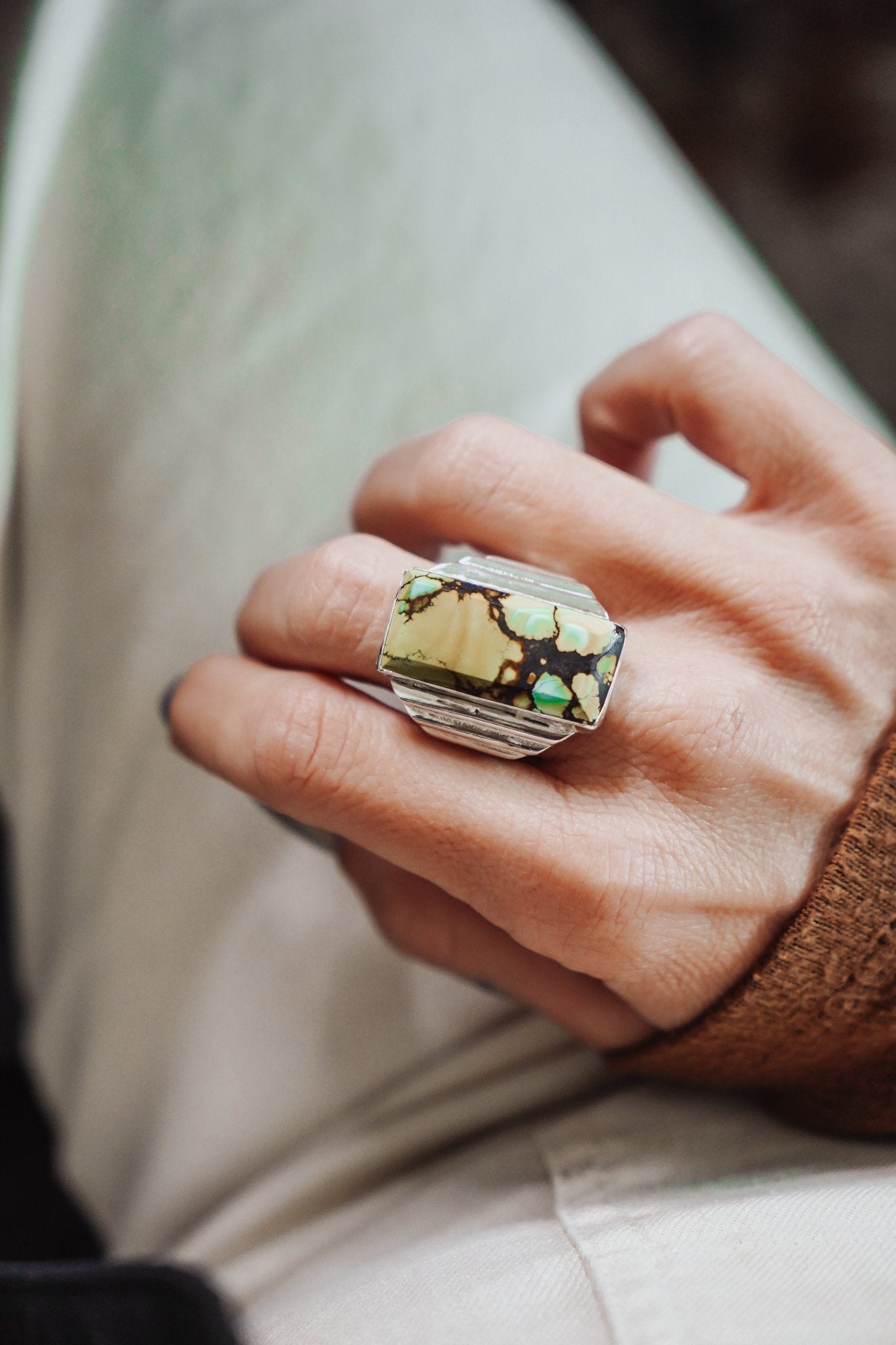 Hubei Turquoise Ring (Size 9.5) - Golden Road Crafted
