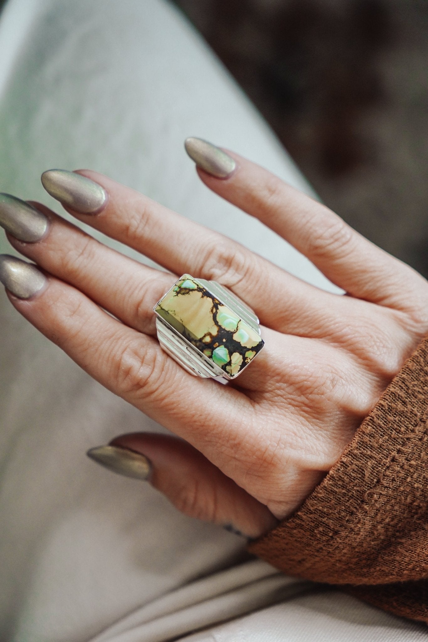 Hubei Turquoise Ring (Size 9.5) - Golden Road Crafted