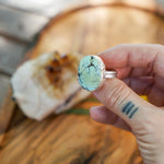 Hubei Turquoise Ring with Sterling Silver Leaf Prong (Size 9) - Golden Road Crafted