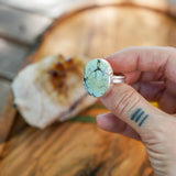 Hubei Turquoise Ring with Sterling Silver Leaf Prong (Size 9) - Golden Road Crafted
