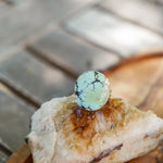 Hubei Turquoise Ring with Sterling Silver Leaf Prong (Size 9) - Golden Road Crafted