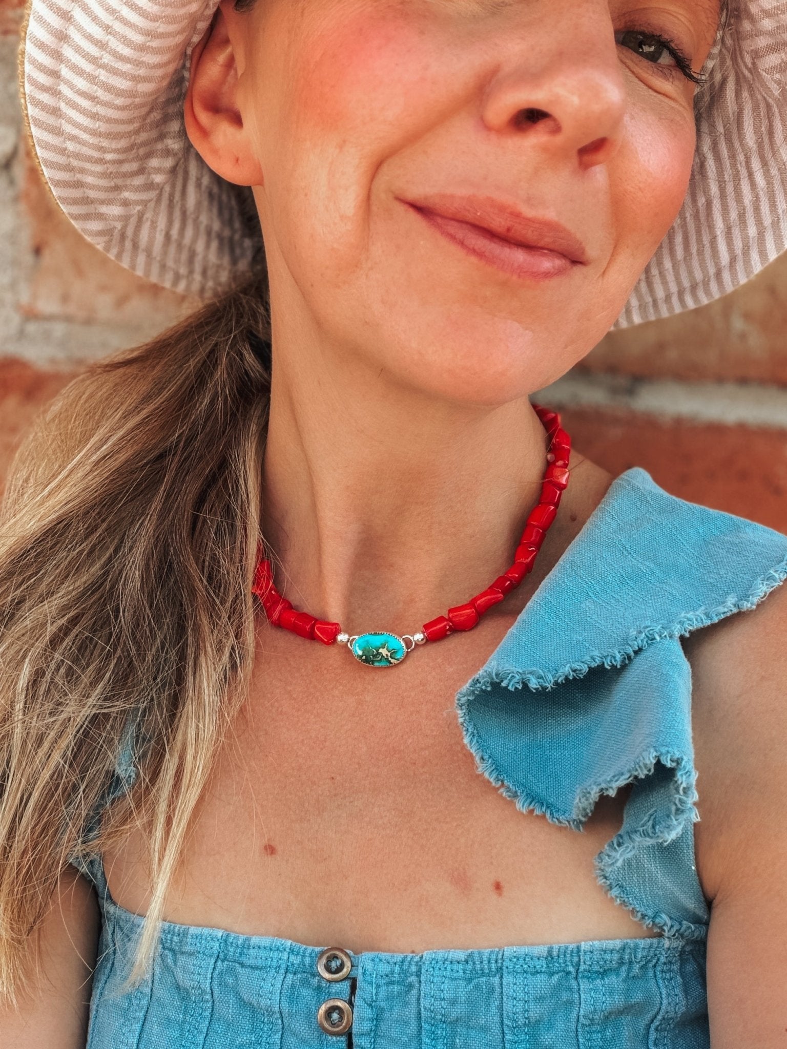 IYKYK Choker in Sonoran Mtn w/ Coral Beads - Golden Road Crafted