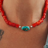 IYKYK Choker in Sonoran Mtn w/ Coral Beads - Golden Road Crafted