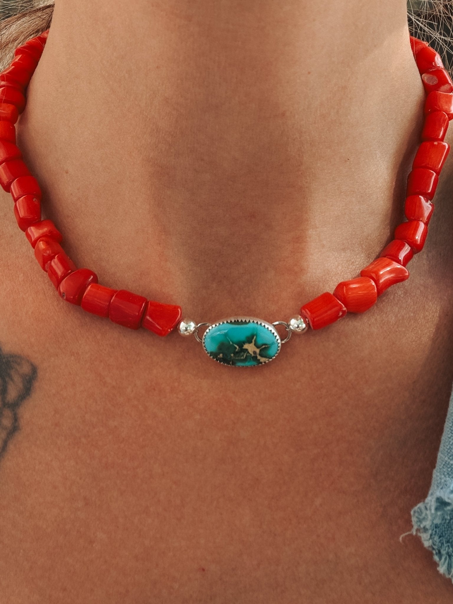 IYKYK Choker in Sonoran Mtn w/ Coral Beads - Golden Road Crafted