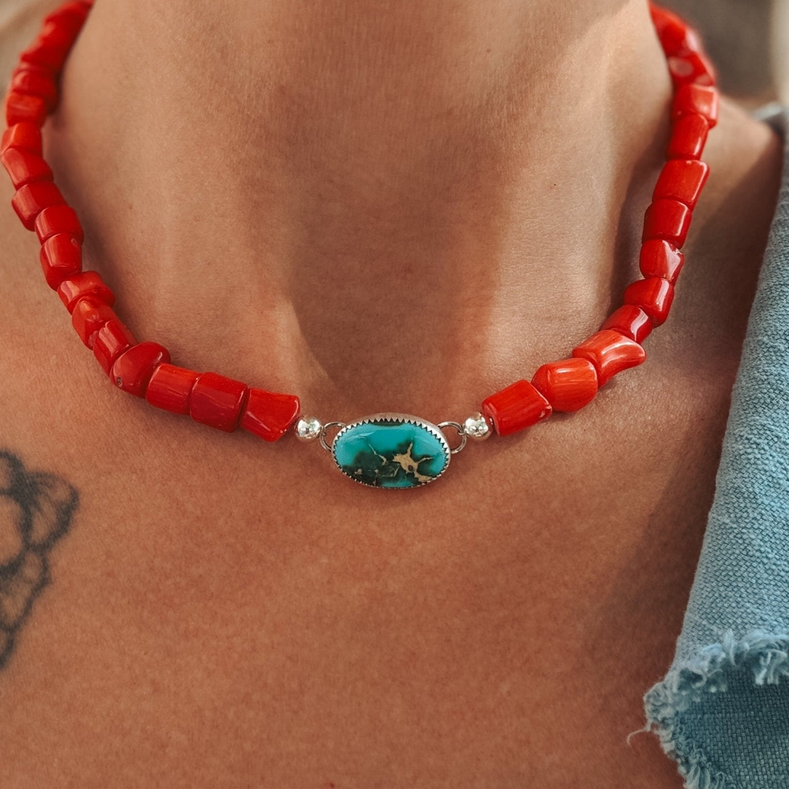 IYKYK Choker in Sonoran Mtn w/ Coral Beads - Golden Road Crafted