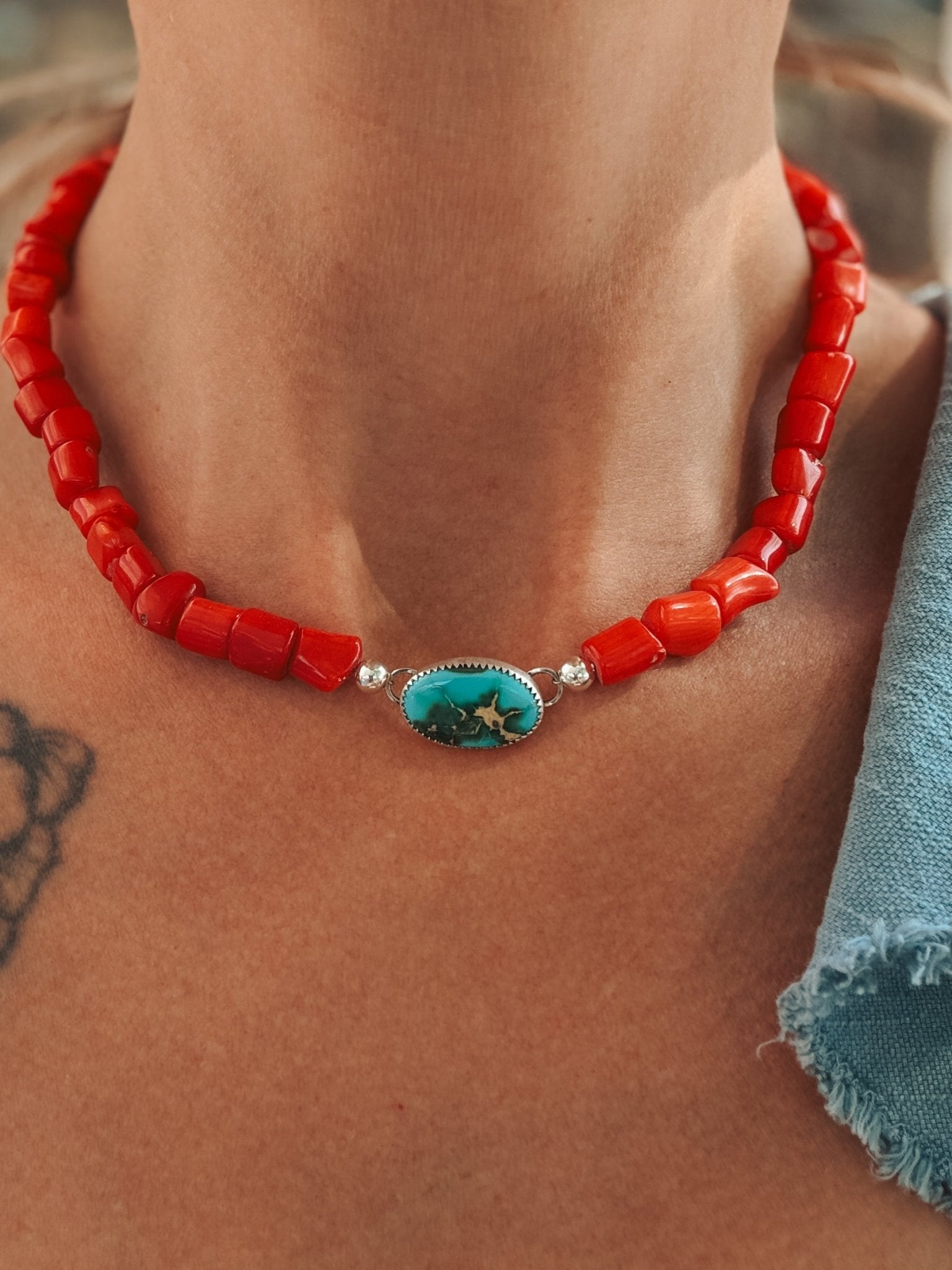 IYKYK Choker in Sonoran Mtn w/ Coral Beads - Golden Road Crafted