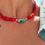 IYKYK Choker in Sonoran Mtn w/ Coral Beads - Golden Road Crafted