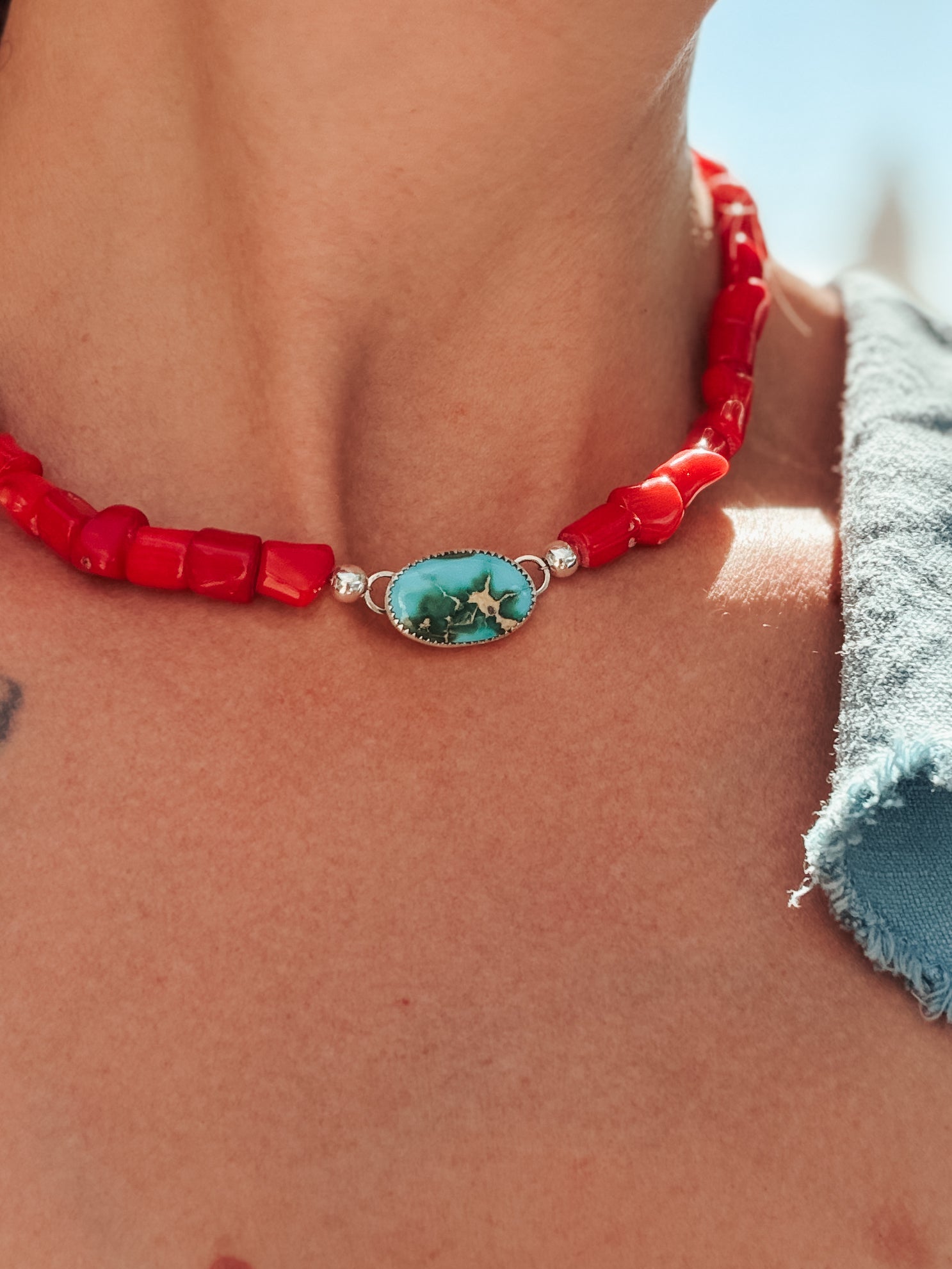 IYKYK Choker in Sonoran Mtn w/ Coral Beads - Golden Road Crafted
