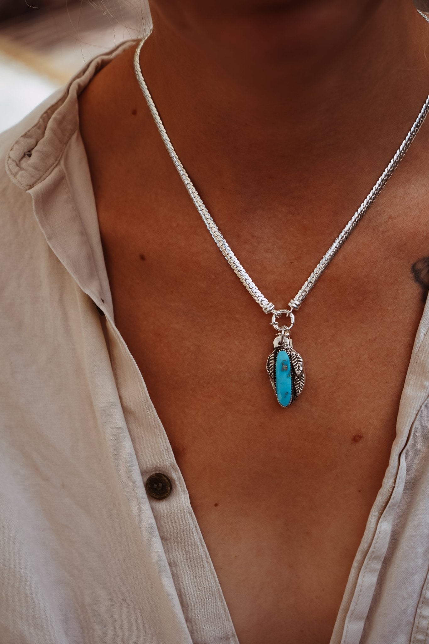 Kiln - Fired Fine Silver Necklace in Blue Ridge Turquoise - Golden Road Crafted