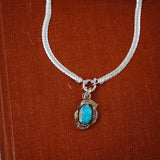 Kiln - Fired Fine Silver Necklace in Blue Ridge Turquoise - Golden Road Crafted