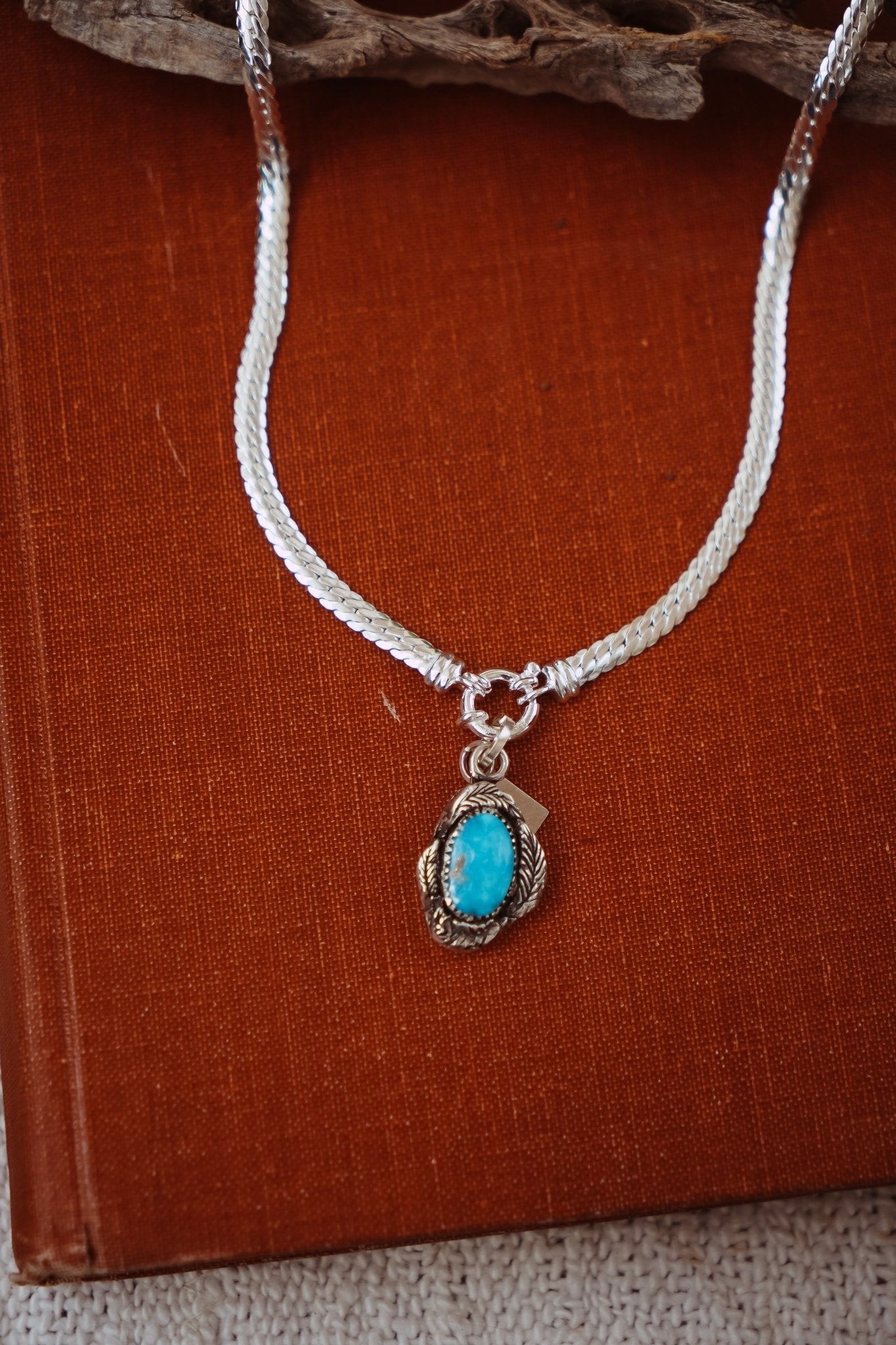 Kiln - Fired Fine Silver Necklace in Blue Ridge Turquoise - Golden Road Crafted