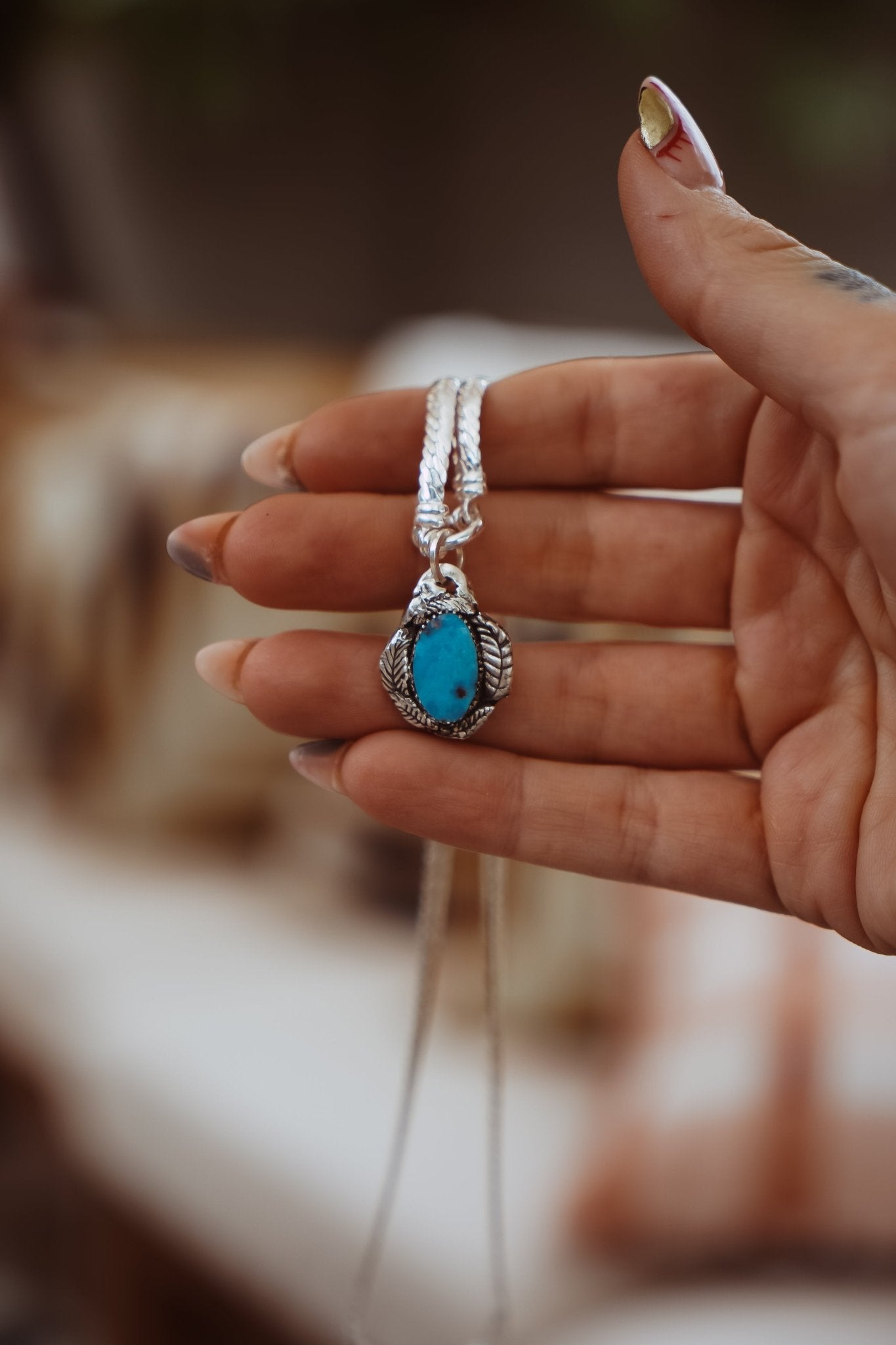 Kiln - Fired Fine Silver Necklace in Blue Ridge Turquoise - Golden Road Crafted