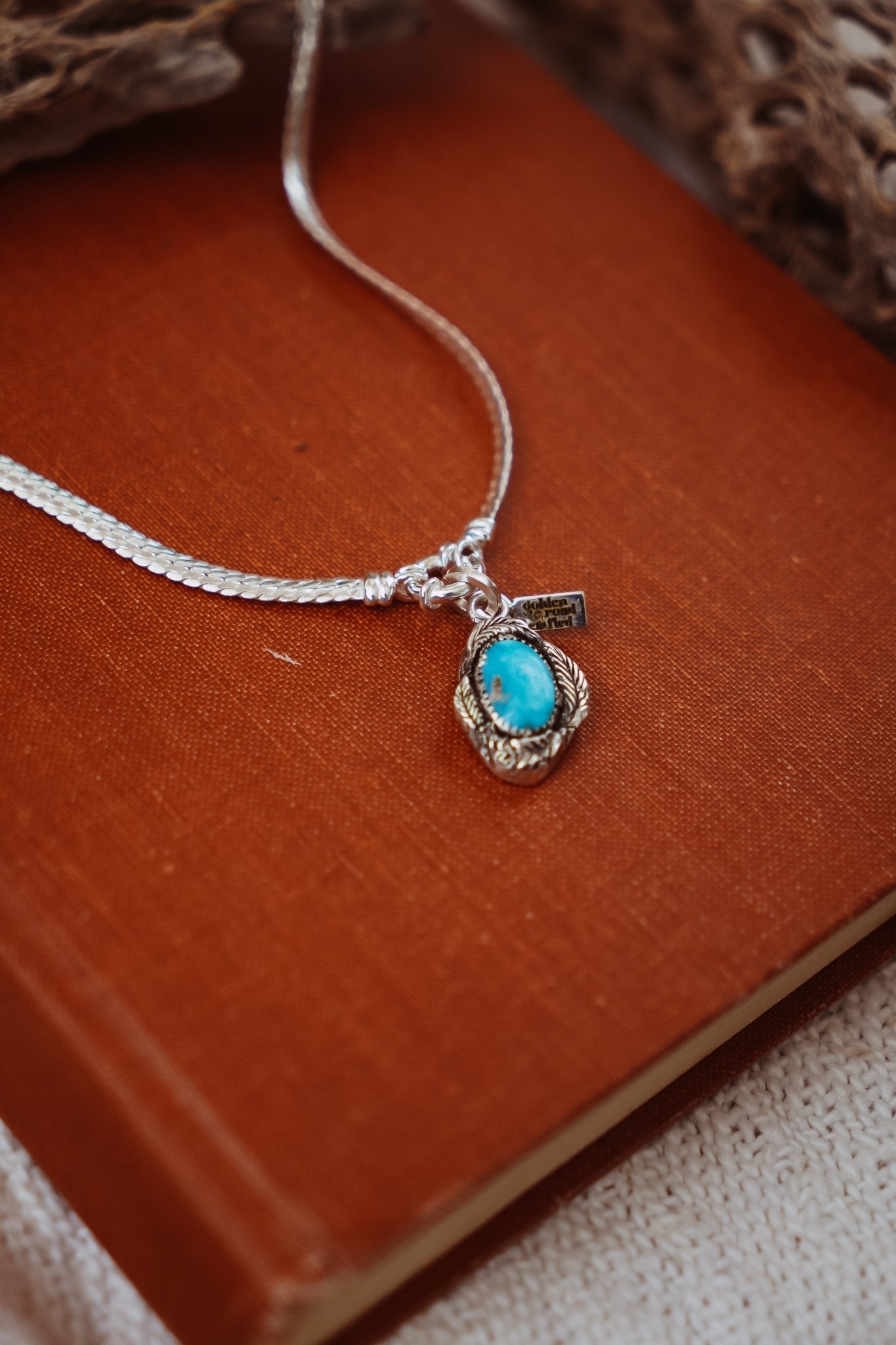 Kiln - Fired Fine Silver Necklace in Blue Ridge Turquoise - Golden Road Crafted