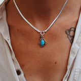 Kiln - Fired Fine Silver Necklace in Blue Ridge Turquoise - Golden Road Crafted