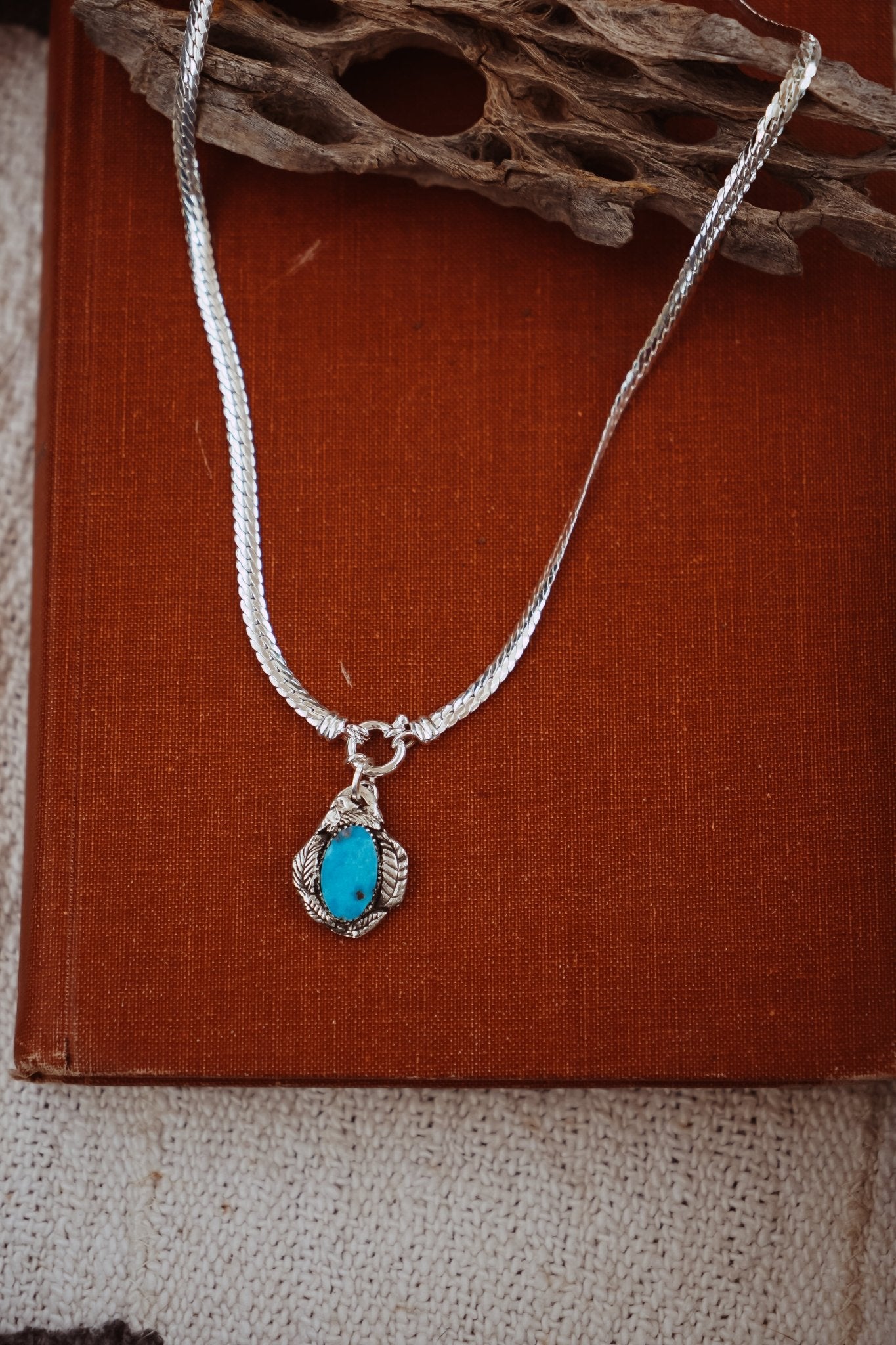 Kiln - Fired Fine Silver Necklace in Blue Ridge Turquoise - Golden Road Crafted