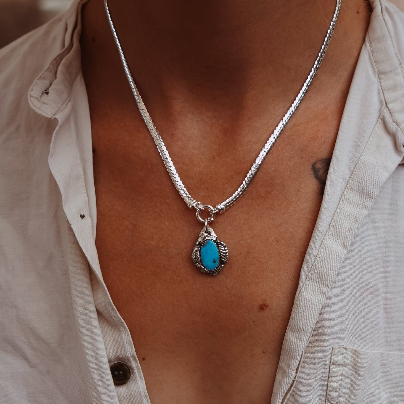 Kiln - Fired Fine Silver Necklace in Blue Ridge Turquoise - Golden Road Crafted