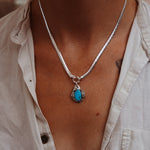 Kiln - Fired Fine Silver Necklace in Blue Ridge Turquoise - Golden Road Crafted