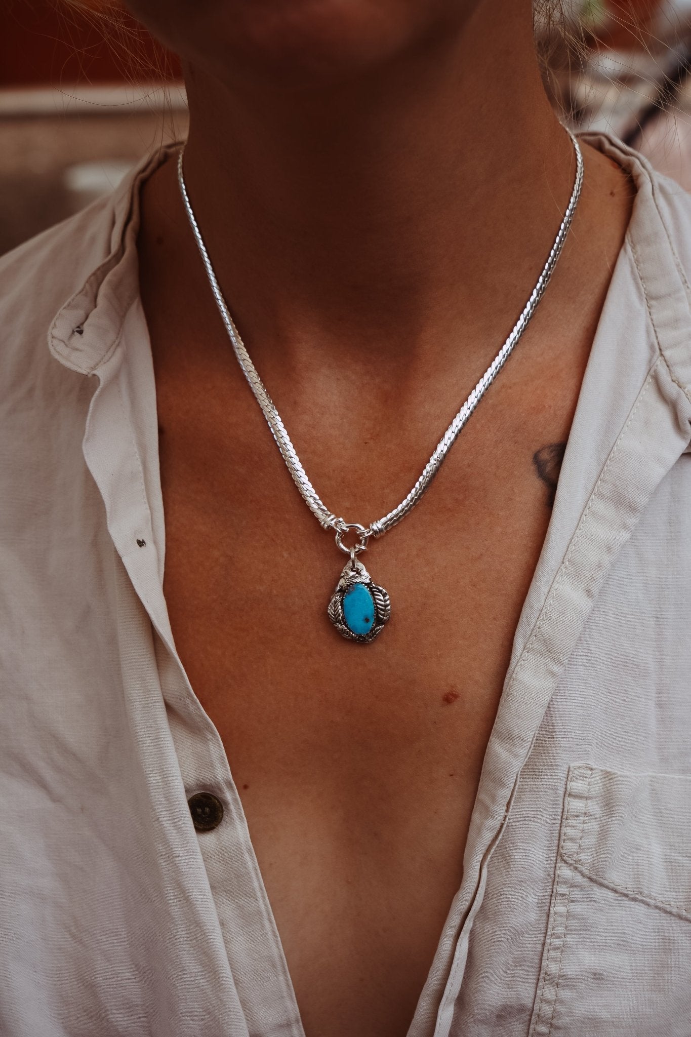 Kiln - Fired Fine Silver Necklace in Blue Ridge Turquoise - Golden Road Crafted