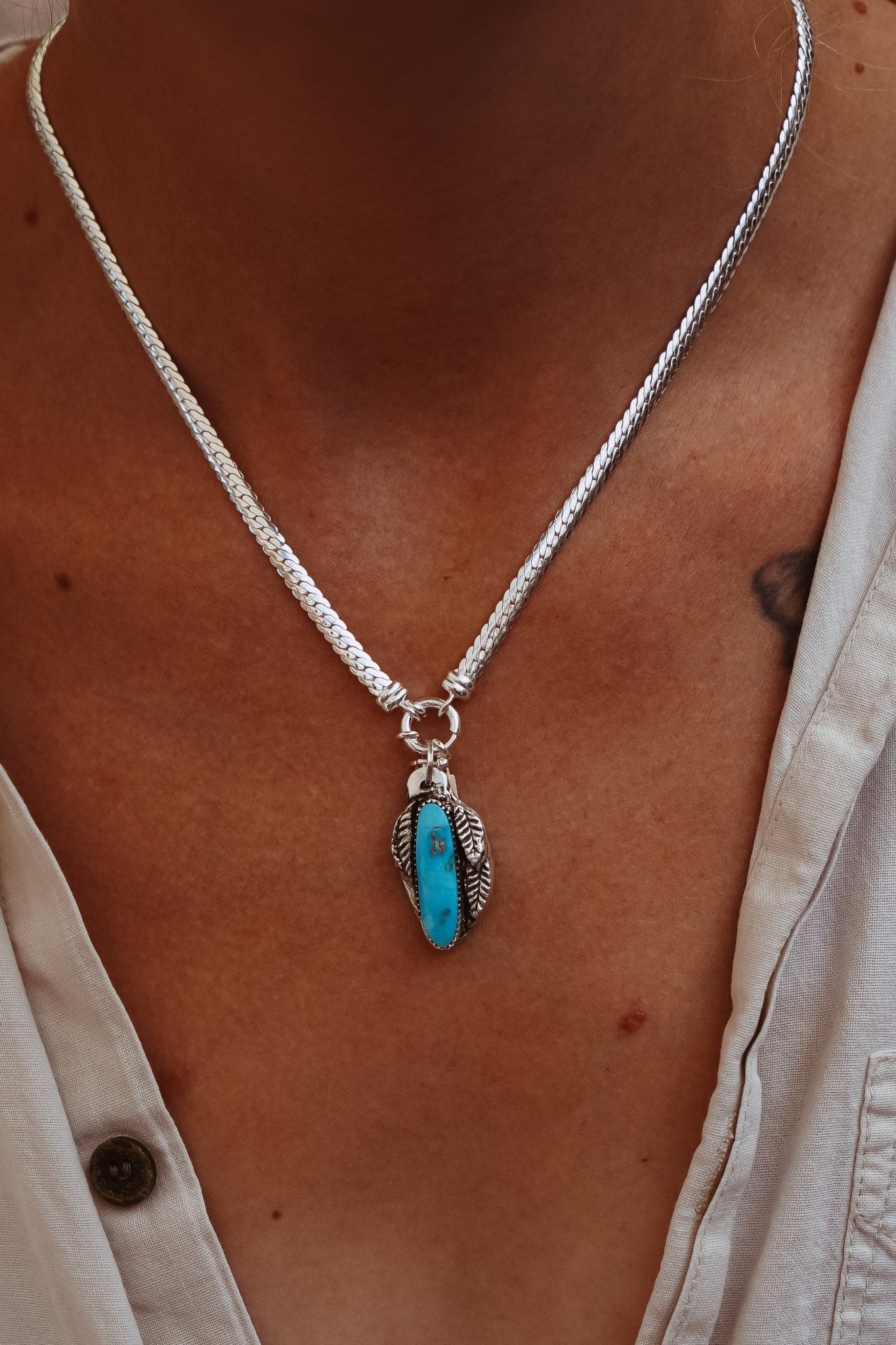 Kiln - Fired Fine Silver Necklace in Blue Ridge Turquoise - Golden Road Crafted