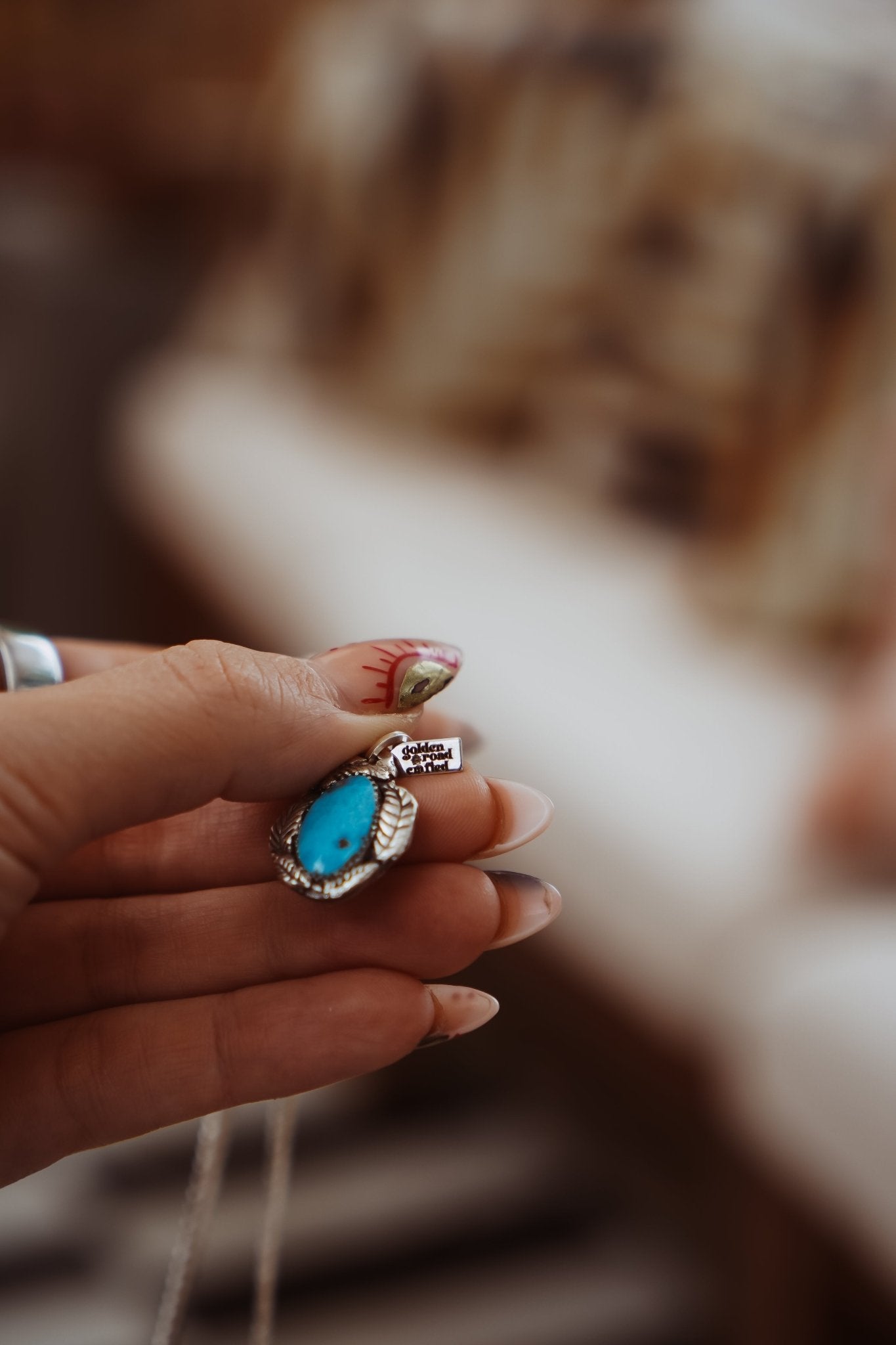 Kiln - Fired Fine Silver Necklace in Blue Ridge Turquoise - Golden Road Crafted