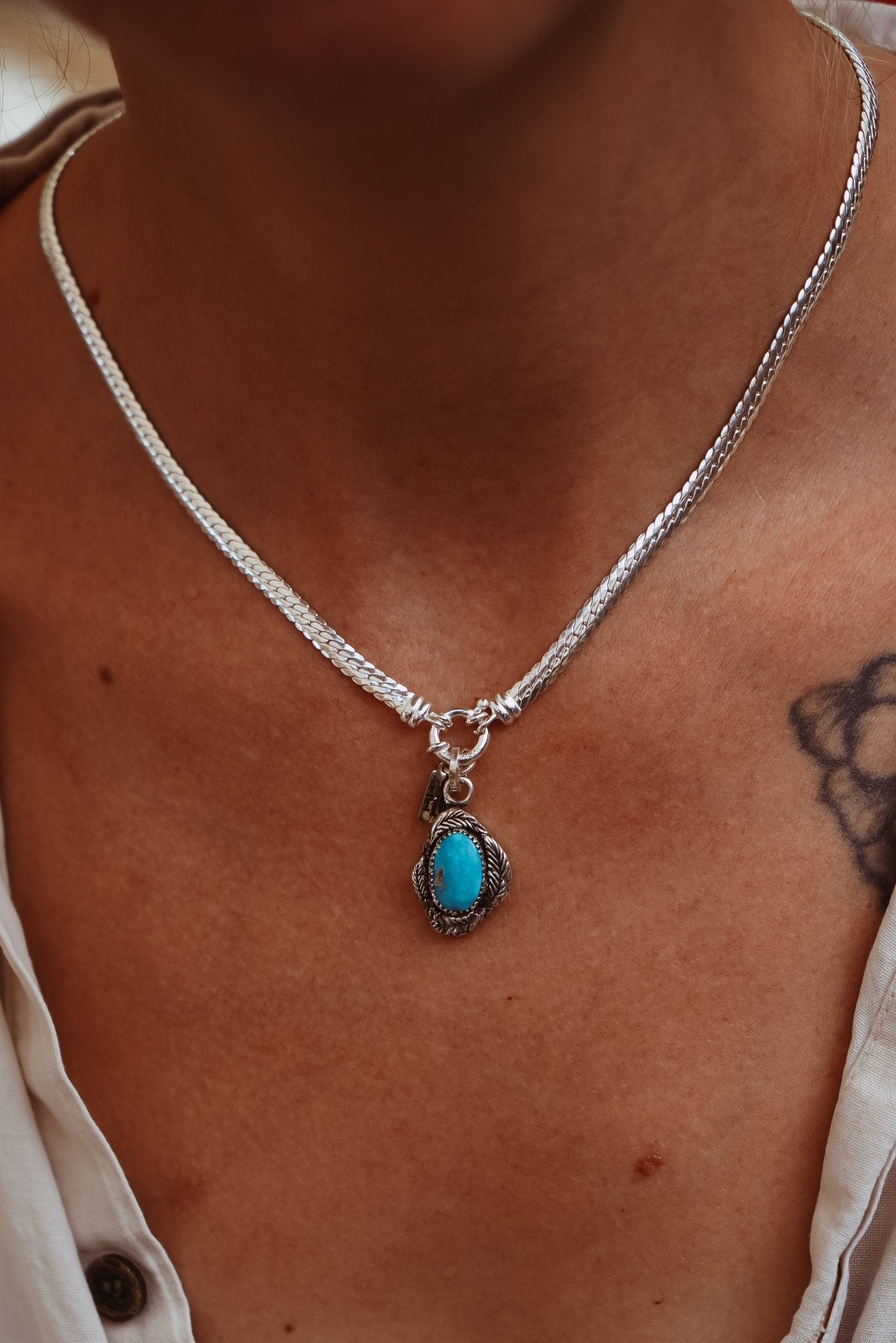 Kiln - Fired Fine Silver Necklace in Blue Ridge Turquoise - Golden Road Crafted