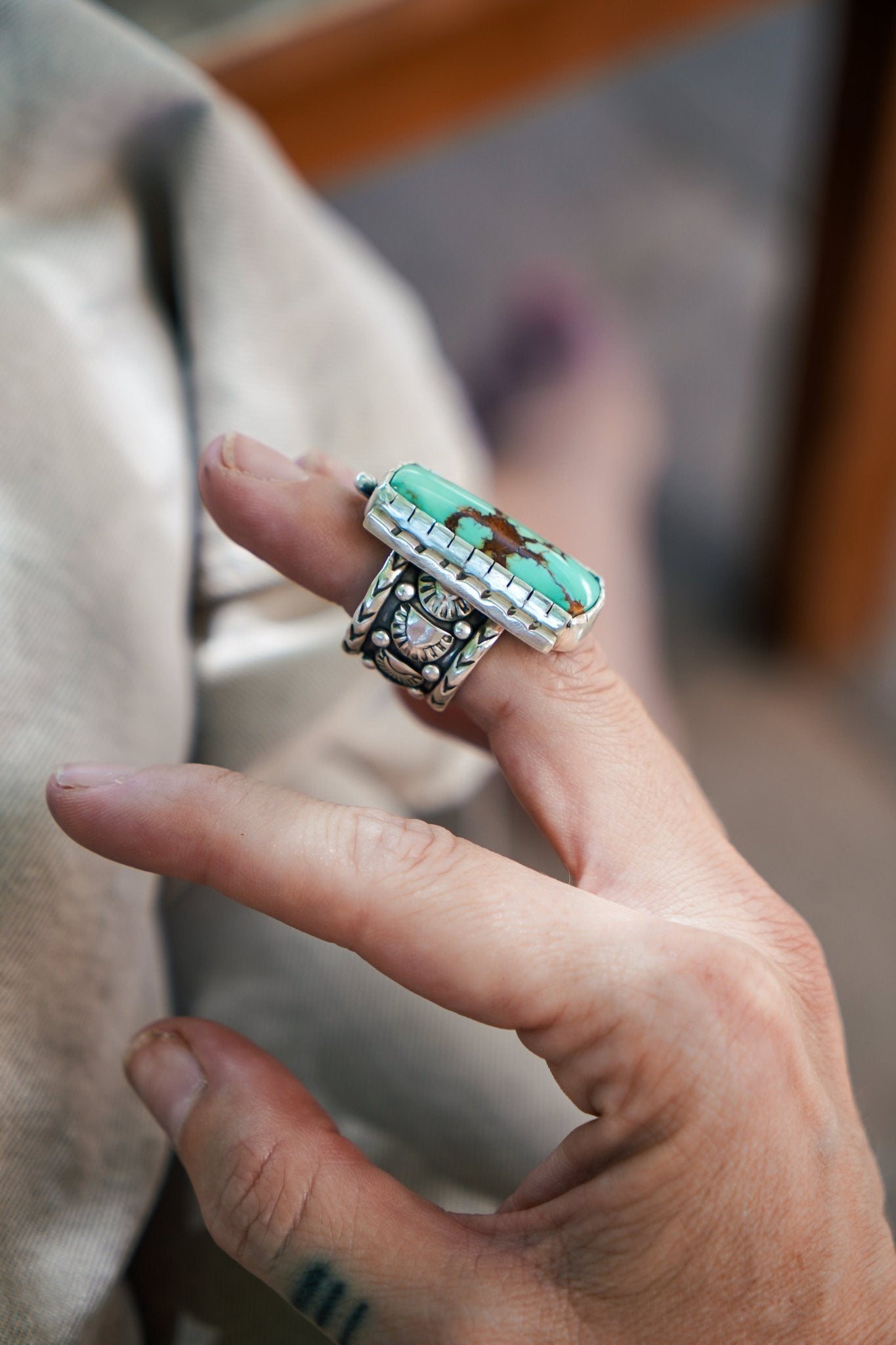Kingman Turquoise Ring (Size 5.75) - Golden Road Crafted