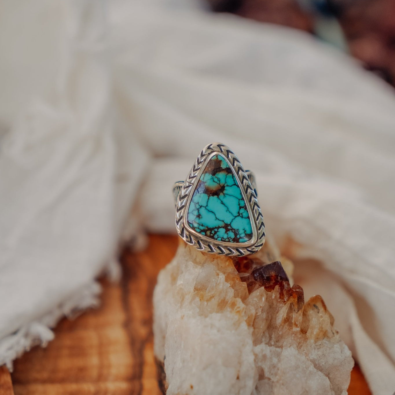 Kingman Turquoise Ring (Size 8.25) - Golden Road Crafted