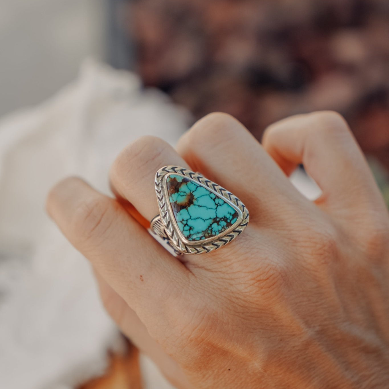Kingman Turquoise Ring (Size 8.25) - Golden Road Crafted