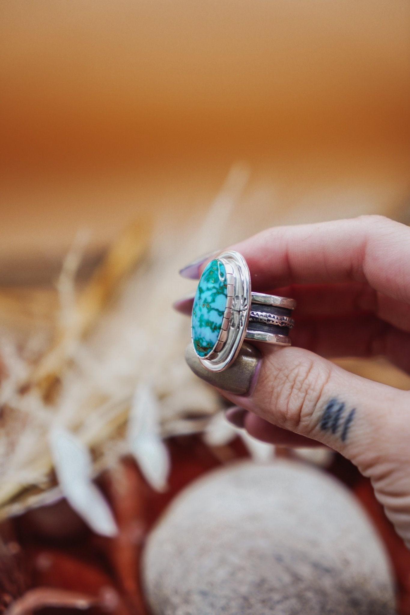 Kingman Turquoise Ring (Size 9) - Golden Road Crafted