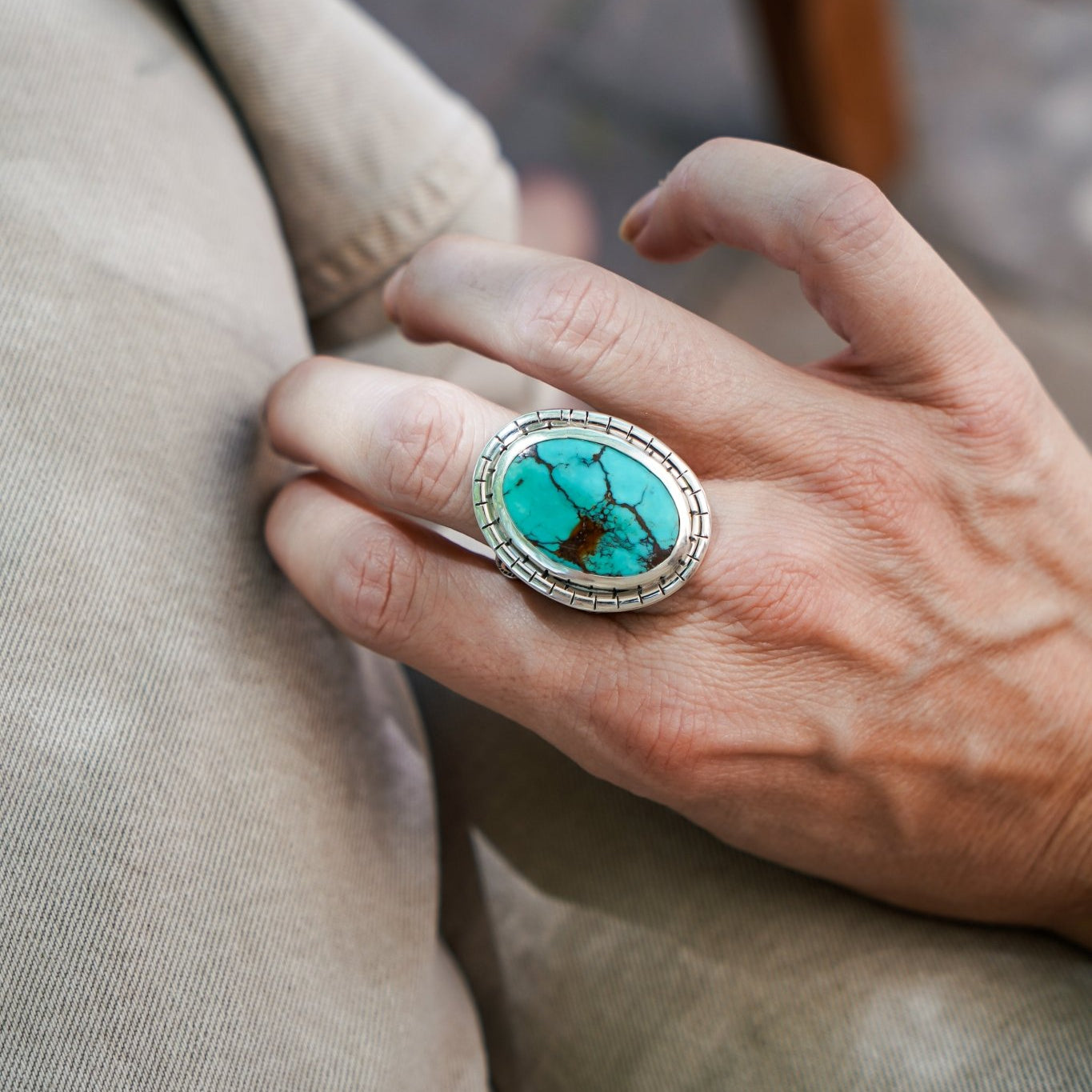 Kingman Turquoise Ring (Size 9.5) - Golden Road Crafted
