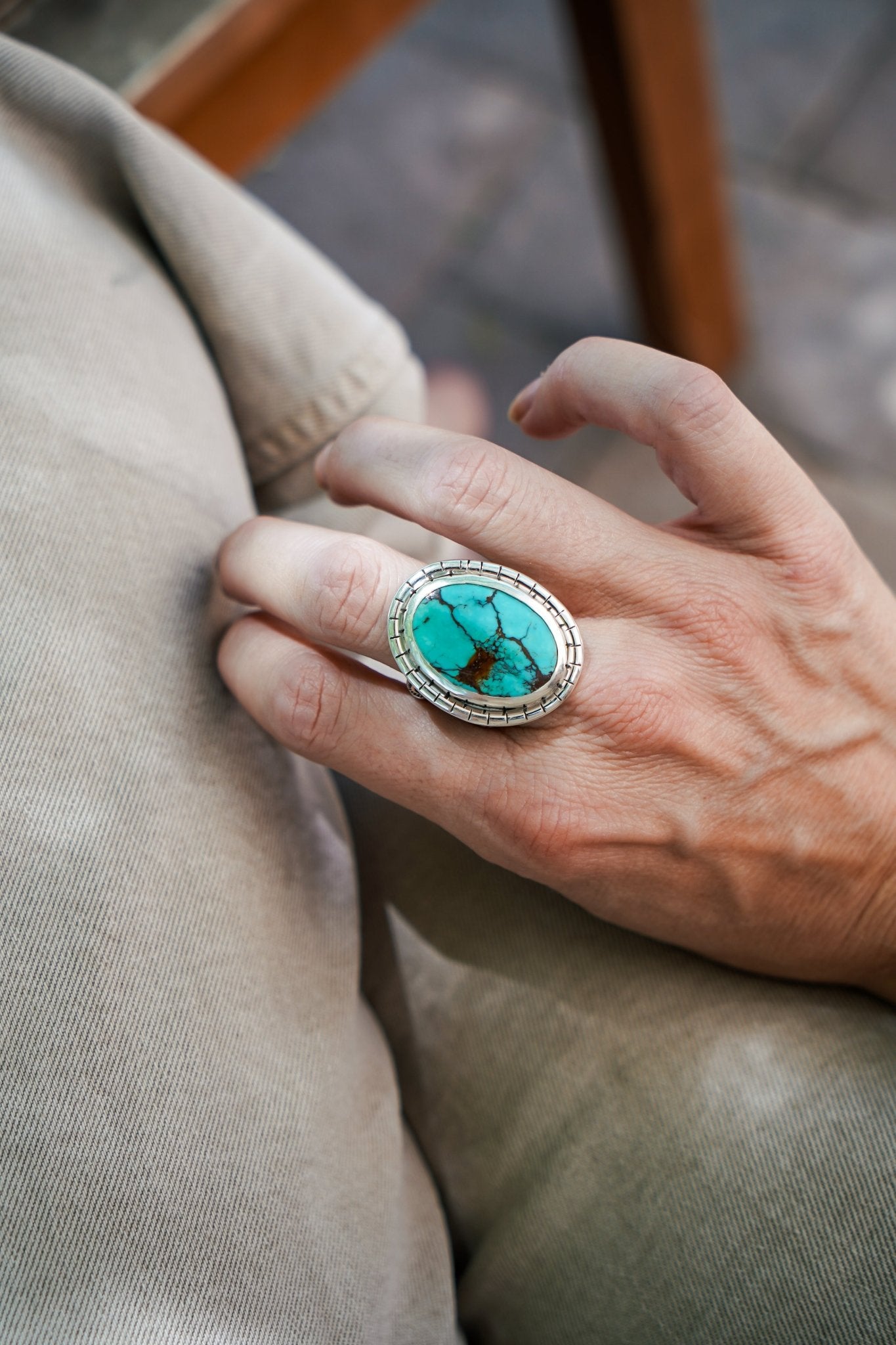 Kingman Turquoise Ring (Size 9.5) - Golden Road Crafted