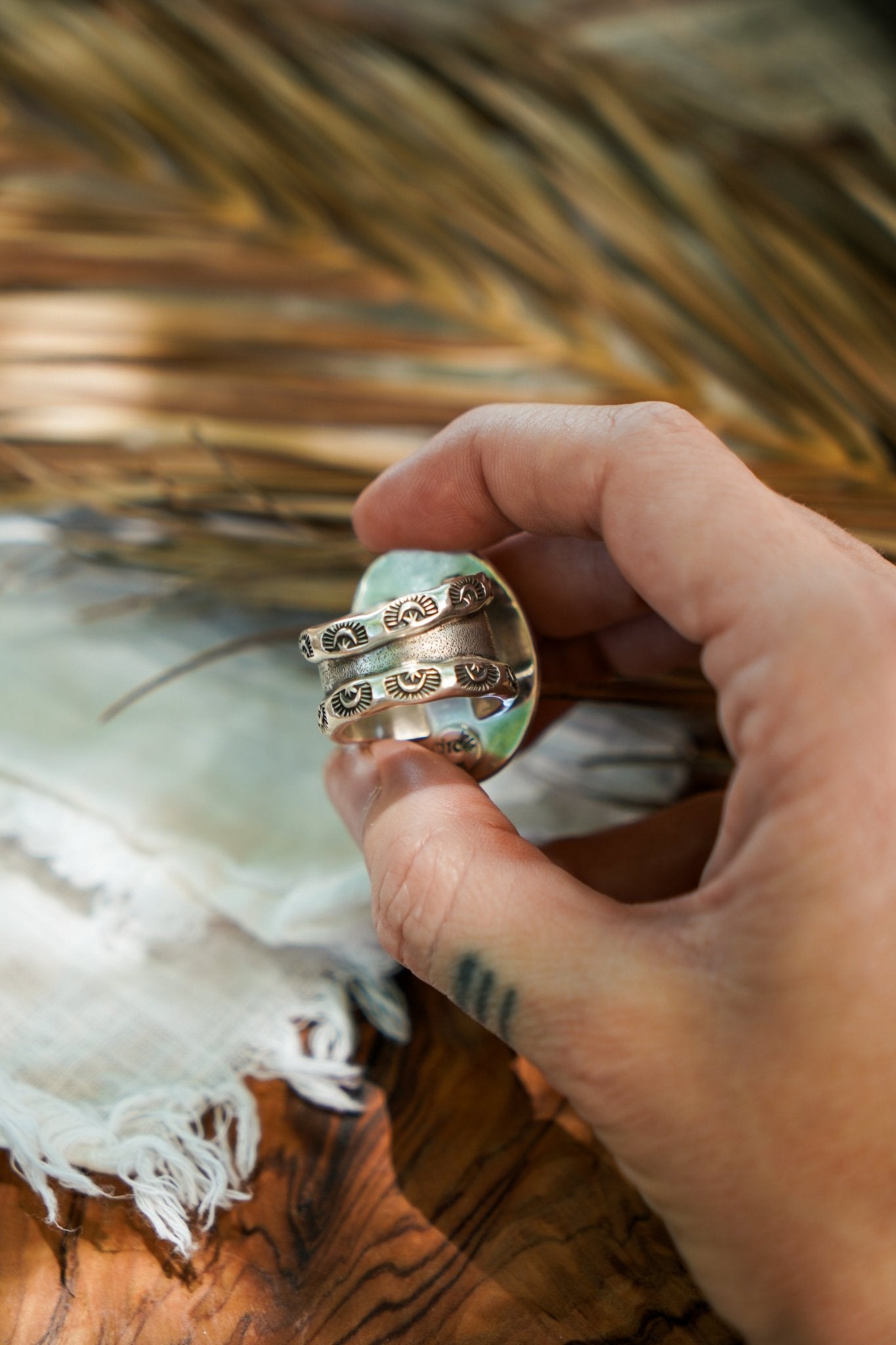 Kingman Turquoise Ring (Size 9.5) - Golden Road Crafted