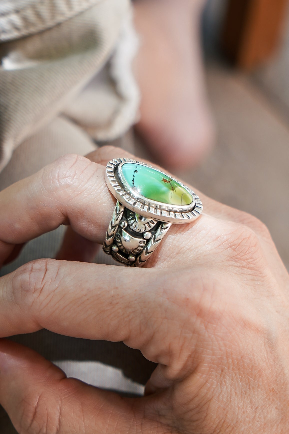 Kingman Turquoise Ring (Size 9.5) - Golden Road Crafted