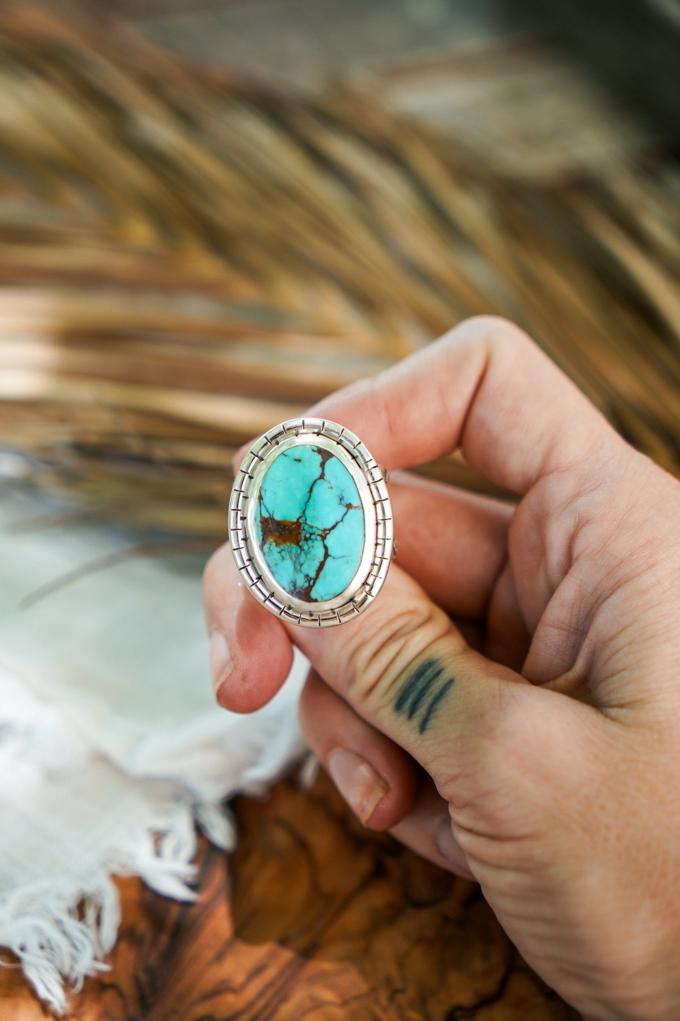 Kingman Turquoise Ring (Size 9.5) - Golden Road Crafted