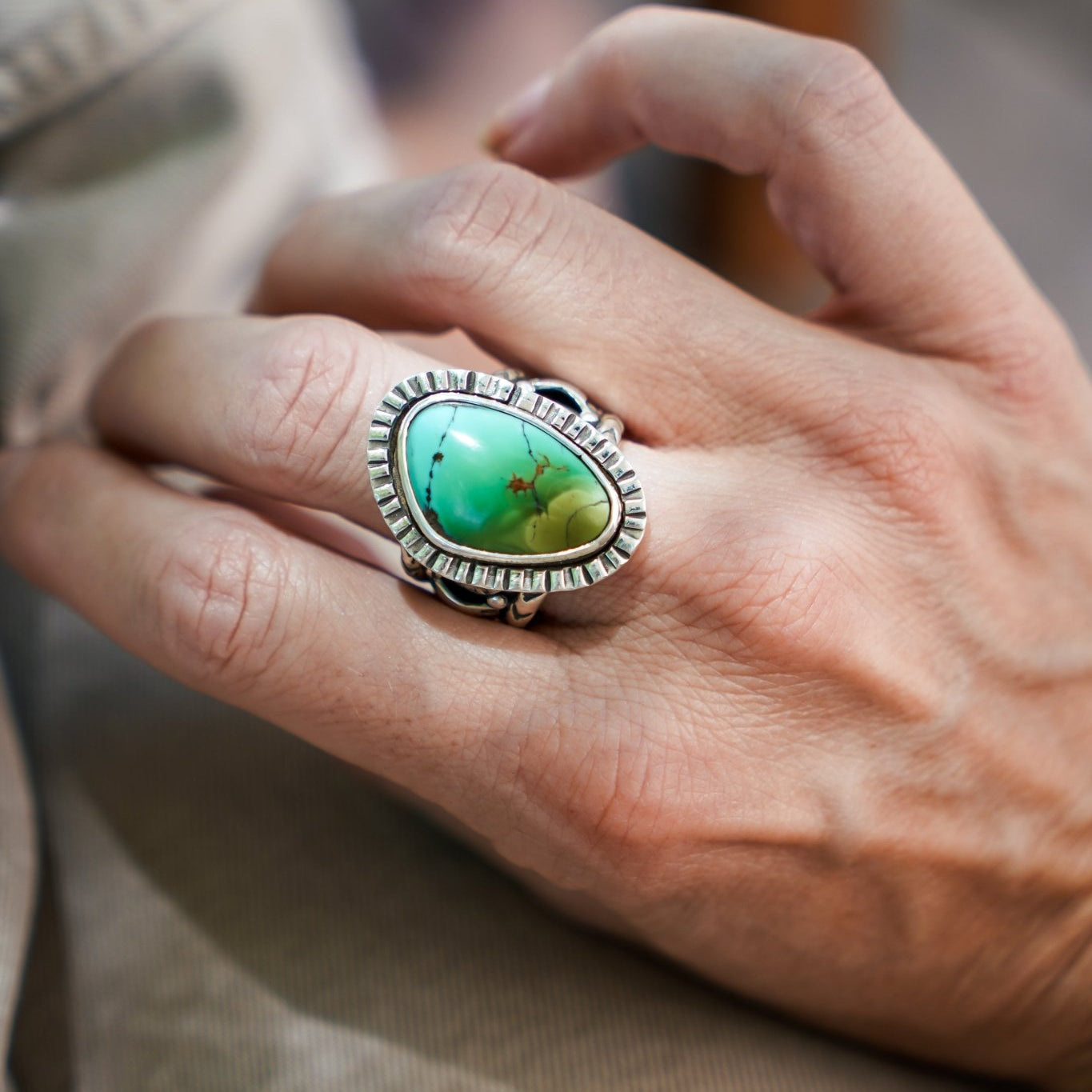 Kingman Turquoise Ring (Size 9.5) - Golden Road Crafted