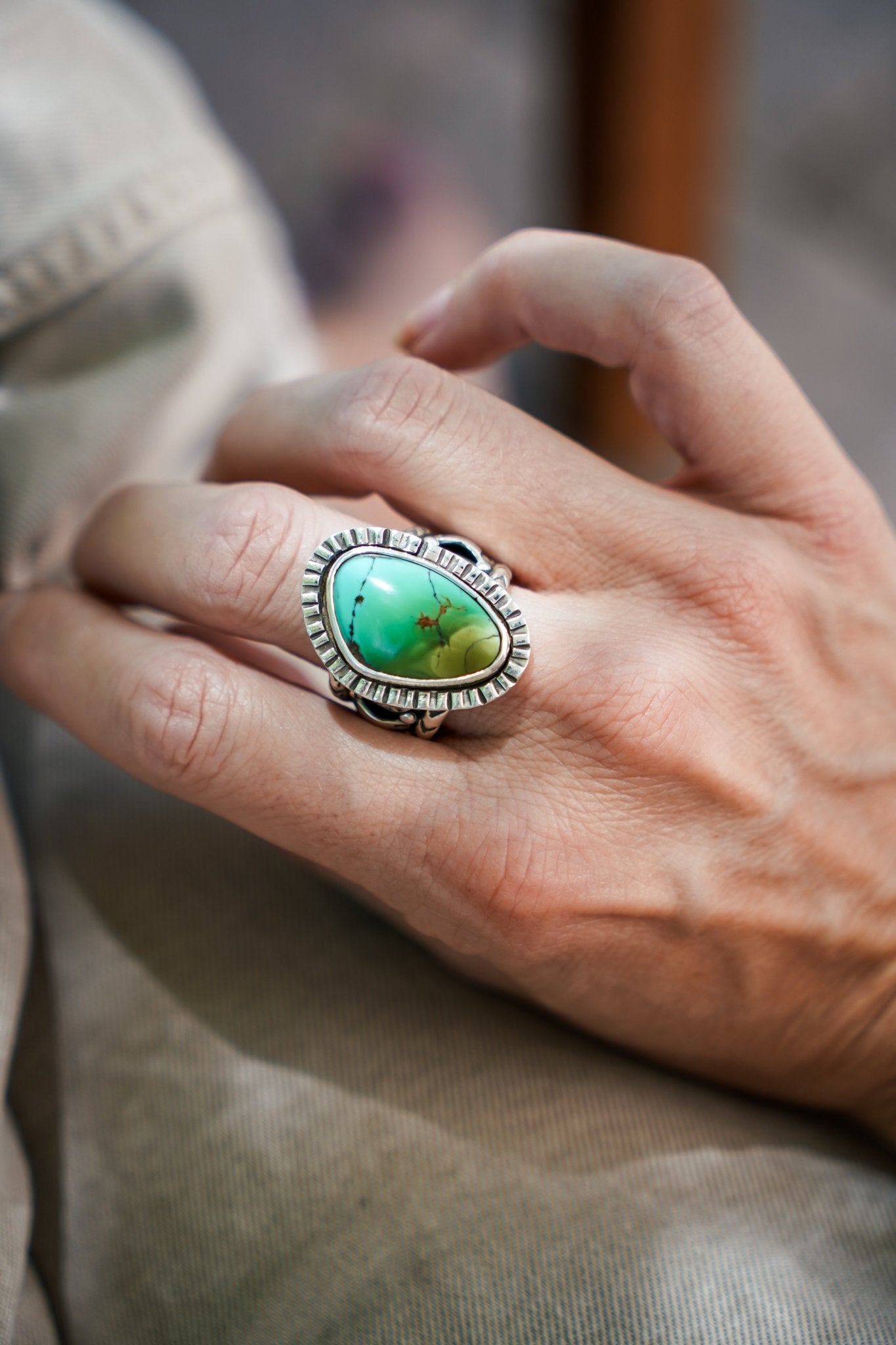 Kingman Turquoise Ring (Size 9.5) - Golden Road Crafted