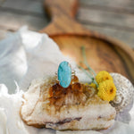 Kingman Turquoise Ring with Sterling Silver Leaf Prong (Size 6.5) - Golden Road Crafted