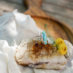 Kingman Turquoise Ring with Sterling Silver Leaf Prong (Size 6.5) - Golden Road Crafted
