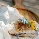 Kingman Turquoise Ring with Sterling Silver Leaf Prong (Size 6.5) - Golden Road Crafted