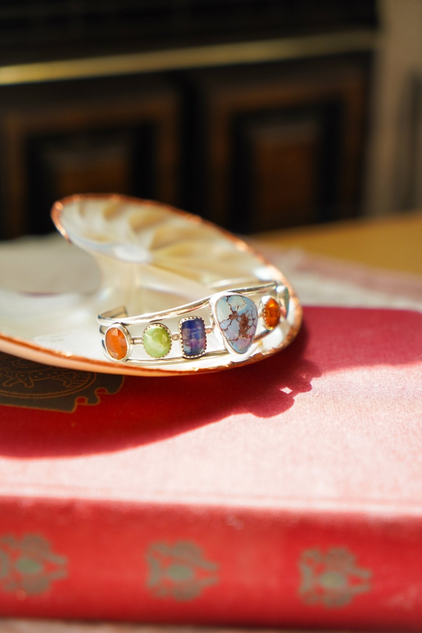Kitchen Sink Cuff in Golden Hills, Sonoran Gem, Iron Maiden, Amber, & Kyanite - Golden Road Crafted