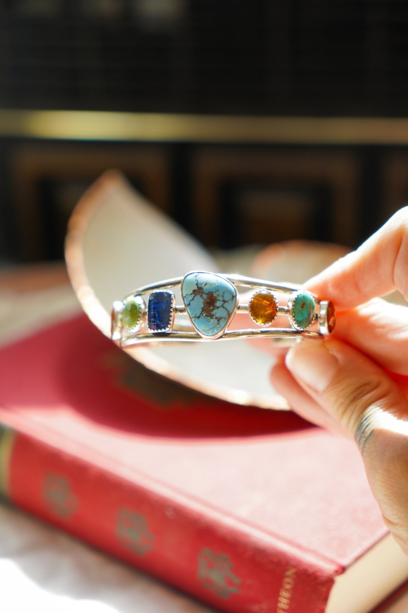 Kitchen Sink Cuff in Golden Hills, Sonoran Gem, Iron Maiden, Amber, & Kyanite - Golden Road Crafted