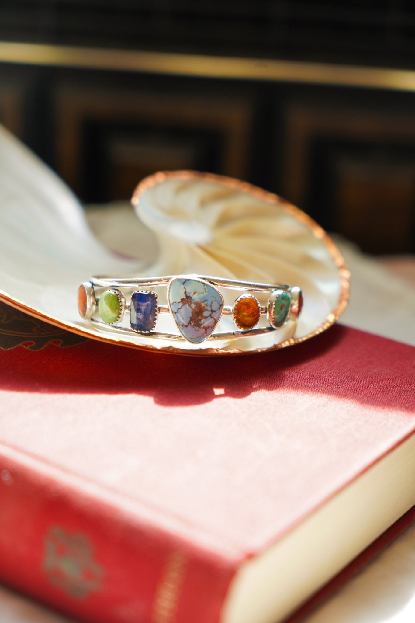 Kitchen Sink Cuff in Golden Hills, Sonoran Gem, Iron Maiden, Amber, & Kyanite - Golden Road Crafted