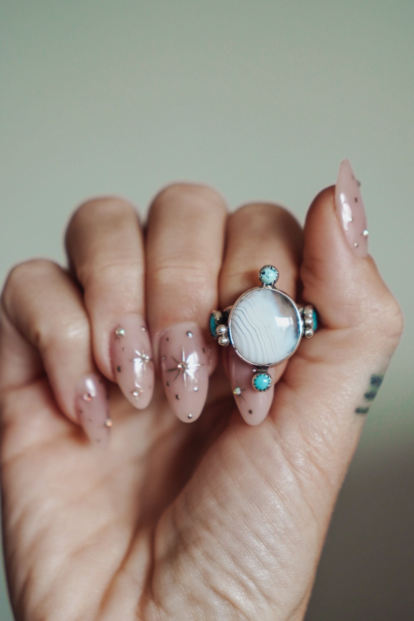 Lace Agate & Lone Mtn Turquoise Ring (Size 7) - Golden Road Crafted