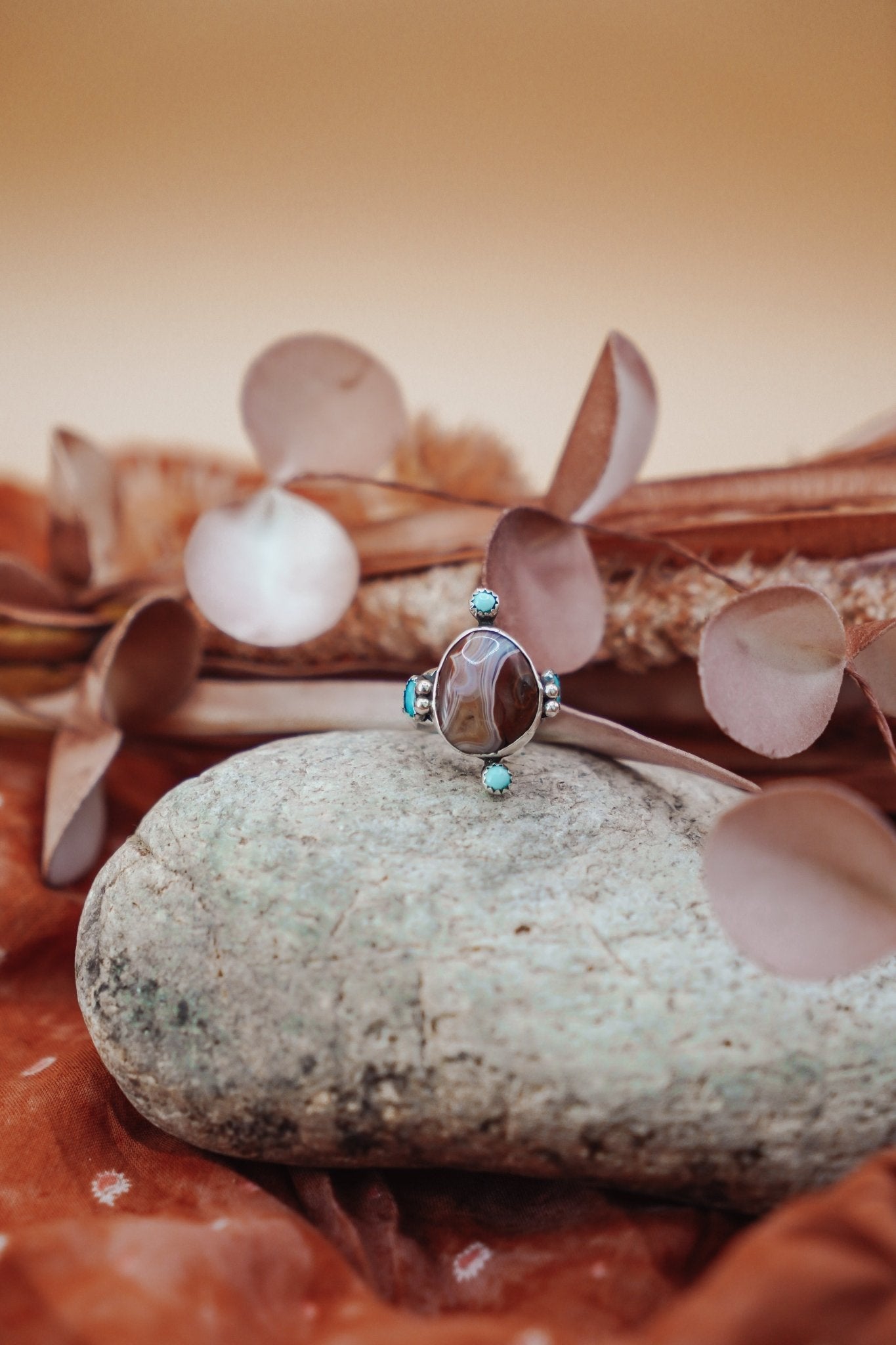 Lace Agate & Lone Mtn Turquoise Ring (Size 7) - Golden Road Crafted