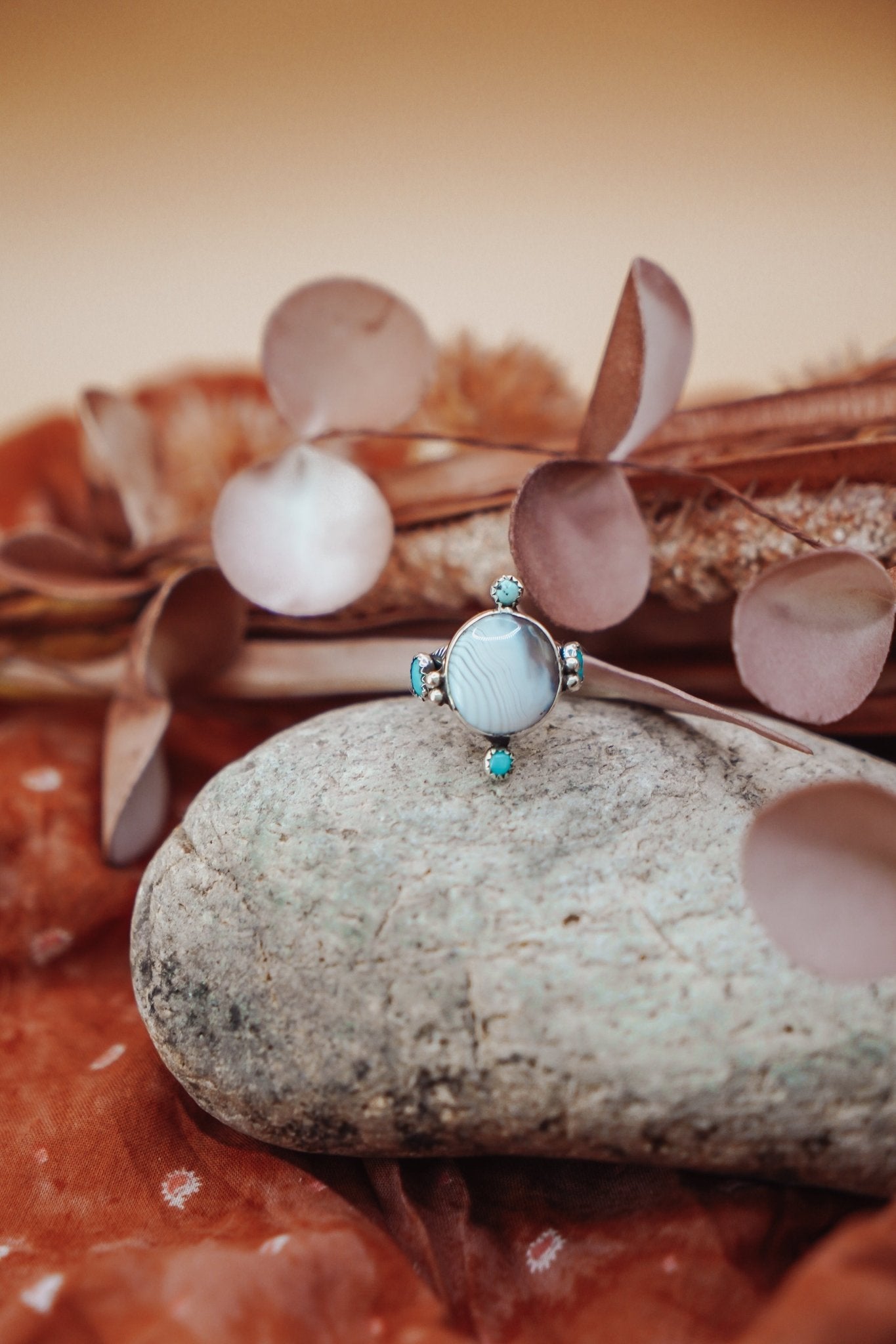 Lace Agate & Lone Mtn Turquoise Ring (Size 7) - Golden Road Crafted