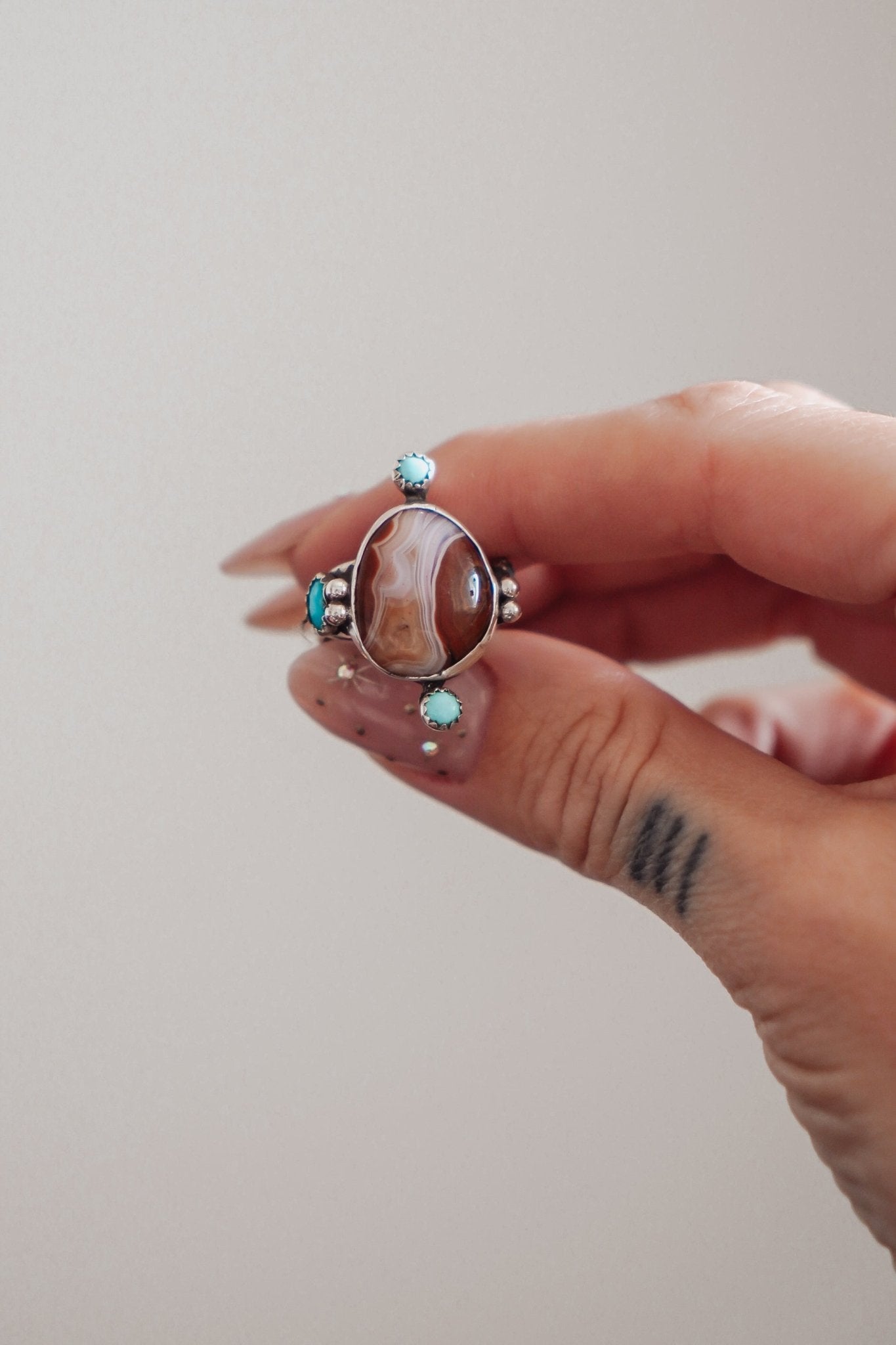 Lace Agate & Lone Mtn Turquoise Ring (Size 7) - Golden Road Crafted